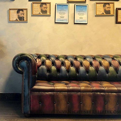 Divano chesterfield - BUTTONS  - Harleq - in pelle / fatto a mano / multicolore