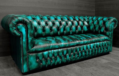Divano chesterfield - TURQUOISE  - Harleq - in pelle / verde / in faggio