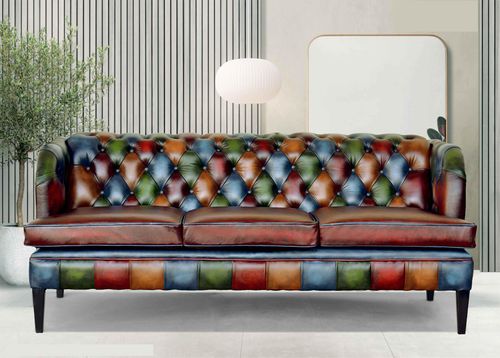 Divano chesterfield - LOUNGE  - Harleq - in pelle / multicolore / in faggio