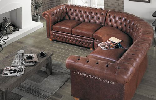 Divano d'angolo - Harleq - chesterfield / in pelle / marrone