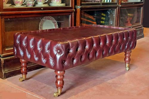 Tavolino basso chesterfield - EXCLUSIVE - Harleq - in pelle / con supporto in legno / rettangolare