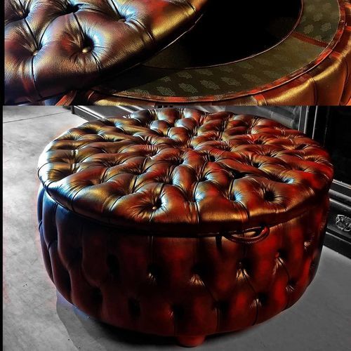 Pouf chesterfield - EXCLUSIVE : CIRCLE - Harleq - in pelle / tondo / imbottito