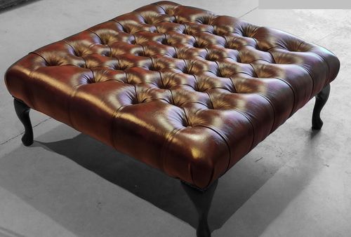 Pouf chesterfield - QUEEN ANNE - Harleq - in pelle / in mogano / rettangolare