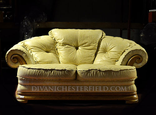 Divano chesterfield - VINTAGE  - Harleq - in pelle / giallo / in rovere