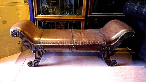 Divanetto imbottito vintage - Harleq - in pelle / con supporto in legno / marrone
