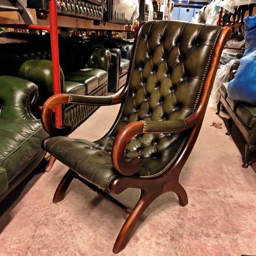 Poltrona vintage - VINTAGE : YORK  - Harleq - in pelle / in legno / verde