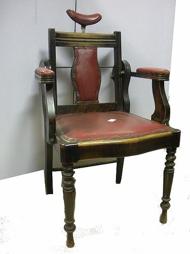 Poltrona da barbiere in pelle - VINTAGE - Harleq - in legno / con poggiatesta / rossa