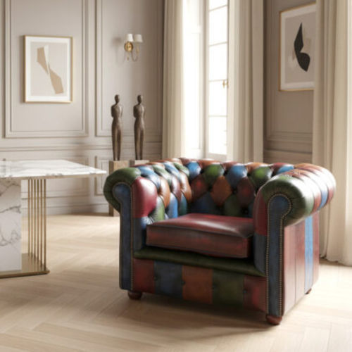 Poltrona contemporanea - Harleq - in pelle / multicolore / con braccioli