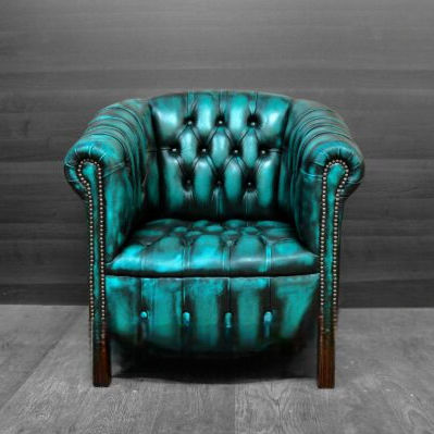 Poltrona contemporanea - TURQUOISE - Harleq - in pelle / blu / con braccioli