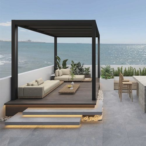 Pergola autoportante - PERGOTENDE  - AmarantoIdea - in metallo / a lamelle frangisole / con protezione solare