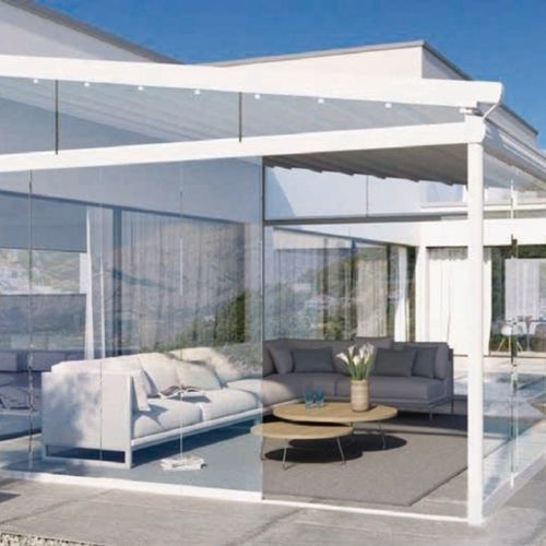 Veranda autoportante - PERGOTENDE - AmarantoIdea - in metallo / in PVC / con persiana avvolgibile integrata