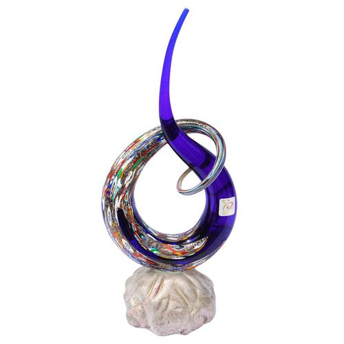 Scultura in vetro di Murano - ABSTRACT : LOVE KNOT MILLEFIORI BLUE - CURLY - Original Murano Glass s.n.c.