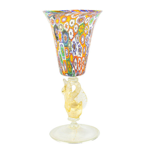 Bicchiere a calice - VENITIAN : WITH MILLEFIORI  - Original Murano Glass s.n.c. - in vetro soffiato / in vetro di Murano / in oro