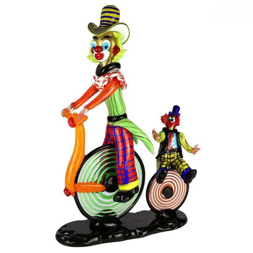 Scultura in vetro di Murano - CLOWNS : ON BICYCLE  - Original Murano Glass s.n.c. - in oro