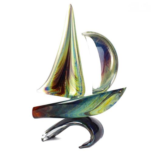 Scultura in vetro di Murano - SAIL BOAT : WITH BASE - Original Murano Glass s.n.c. - in argento