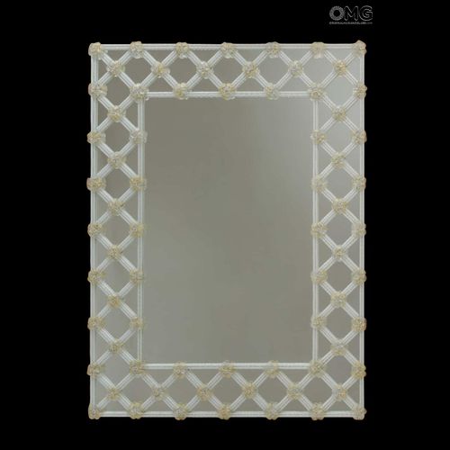 Specchio a muro - PURE WHITE AND GOLD - Original Murano Glass s.n.c. - stile veneziano / rettangolare / in legno