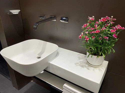Lavabo sospeso - P128W2+S107W1 - Munk Building Materials Co., Ltd. - in Solid Surface / con scaffale integrato / singolo