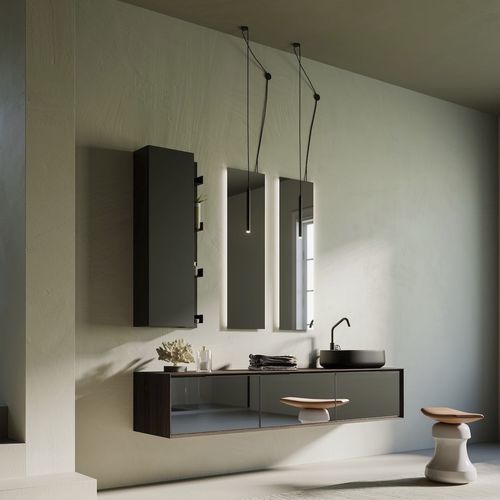 Mobile lavabo sospeso - MODULA SYSTEM 01 - PUNTOTRE - in vetro / in melaminico / contemporaneo
