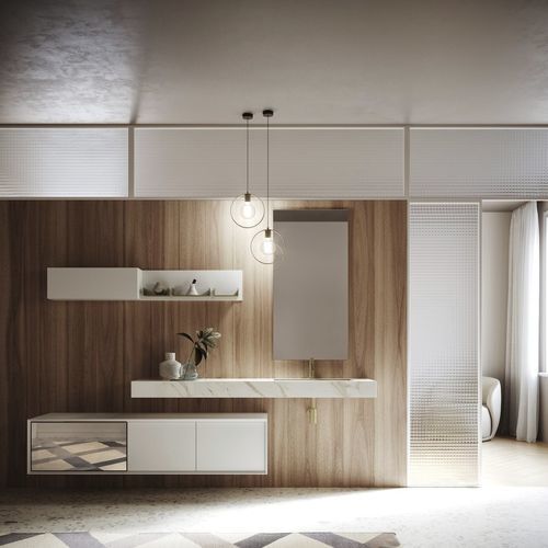 Mobile lavabo sospeso - MODULA SYSTEM 03 - PUNTOTRE - in melaminico / contemporaneo / senza ante