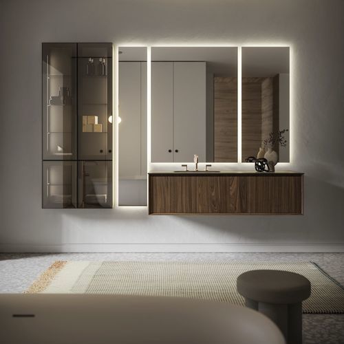 Mobile lavabo sospeso - MODULA SYSTEM 07 - PUNTOTRE - in legno / in vetro / contemporaneo