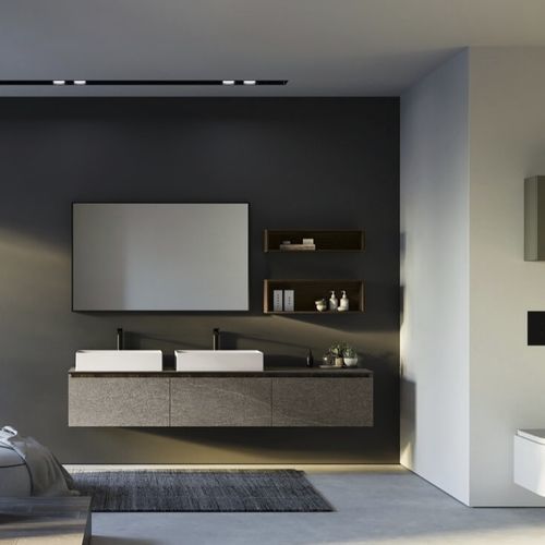 Mobile lavabo doppio - COMP.02 - PUNTOTRE - sospeso / in laminato / contemporaneo