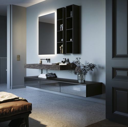 Mobile lavabo sospeso - COMP.15 - PUNTOTRE - in laminato / in vetro / contemporaneo