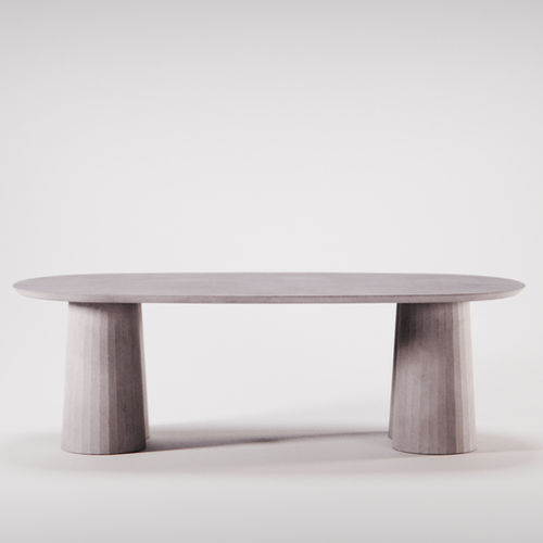 Tavolino basso contemporaneo - Fusto III - FORMA&CEMENTO - in calcestruzzo ad alte prestazioni / con supporto in calcestruzzo / ovale