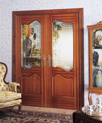 Porta da interno - INT-2 - Granddoors - in mogano / battente / semivetrata