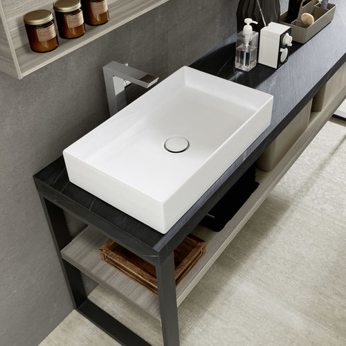 Lavabo da appoggio - C002 - BAXAR - in ceramica / con piano integrato / rettangolare