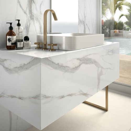 Piano lavabo in gres porcellanato - CALACATTA ORO     - Infinity surfaces