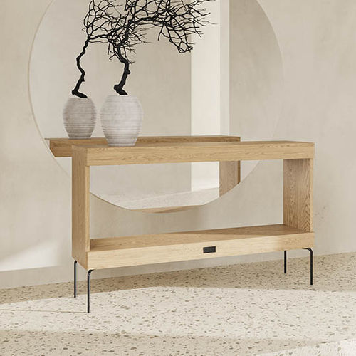Consolle design minimalista - Ehe - Kaissu - in rovere / con supporto in metallo / rettangolare