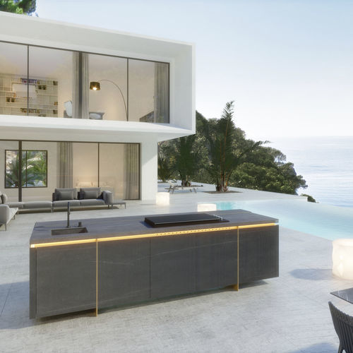 Isola cucina in pietra - N3 System Piasentina - Novara Outdoor Kitchens - di misura media / da esterno / grigia