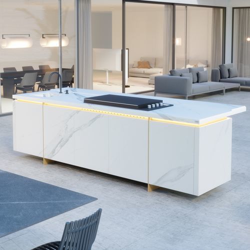 Isola cucina in pietra - N3 System Larsen - Novara Outdoor Kitchens - di misura media / da esterno / bianca