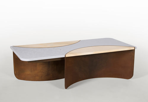 Tavolo contemporaneo - CRESCENT - KIN & COMPANY - in marmo / con supporto in acciaio / rettangolare