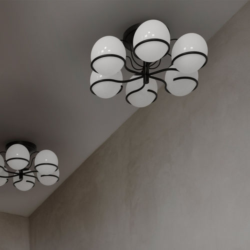 Plafoniera contemporanea - 2042/6 - Astep - rotonda / in vetro opalescente / in acciaio
