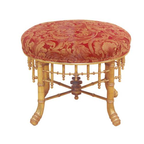 Sgabello in stile Napoleone III - Henryot & Cie - con supporto in legno / imbottito / rosso