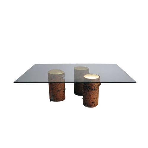 Tavolino basso contemporaneo - RONDINS D’OR - Henryot & Cie - in vetro / con supporto in legno / rettangolare