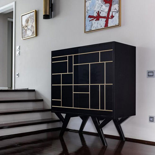 Mobile bar contemporaneo - CRONUS - ANAKTAE - in legno laccato / su misura / nero