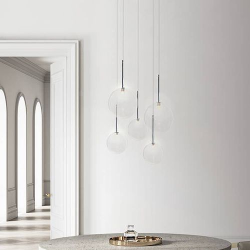 Lampadario contemporaneo -  B5 BULLE ROND - ISA MOSS - in vetro soffiato / da 5 lampadine / con diffusori sferici
