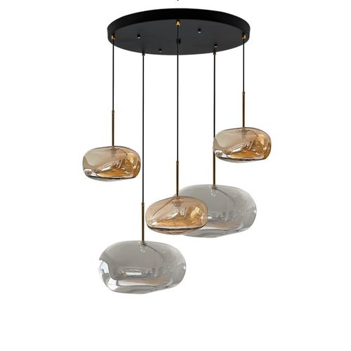 Lampadario contemporaneo - G5  Rond - ISA MOSS - in vetro soffiato / in acciaio laccato / da 5 lampadine