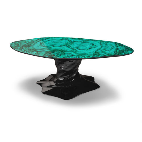 Tavolo contemporaneo - BLACK LIQUID - Thomas Mucha - in pietra minerale / con supporto in legno / nero