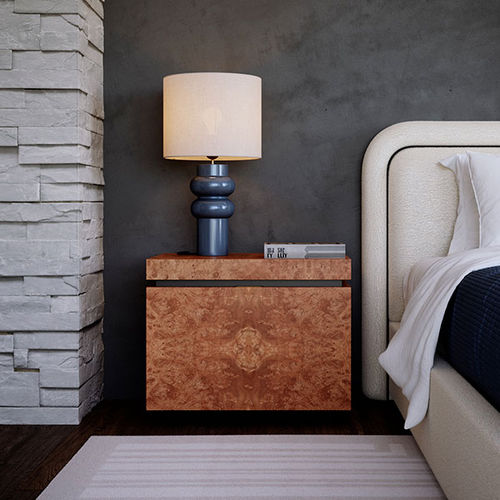 Comodino contemporaneo - RADICA CASTAGNO - ITALIANELEMENTS - in legno / con supporto in legno laccato / rettangolare