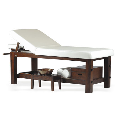 Lettino per massaggi per spa - Shirodhara - Esthetica Spa and Salon Resources Private Limited - in legno / con contenitore / reclinabile