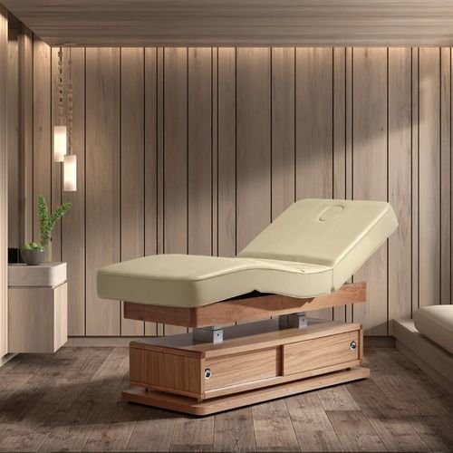 Lettino per massaggi elettrico - Mudit - Esthetica Spa and Salon Resources Private Limited - in legno / in tessuto spalmato PVC / in espanso