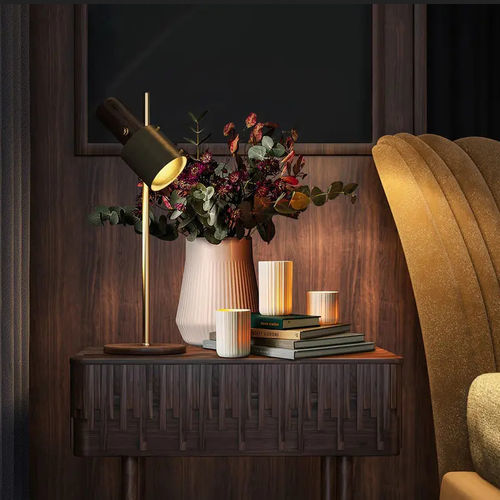 Lampada da tavolo - Herschel - WOOD TAILORS CLUB - in ottone spazzolato / in noce / contemporanea
