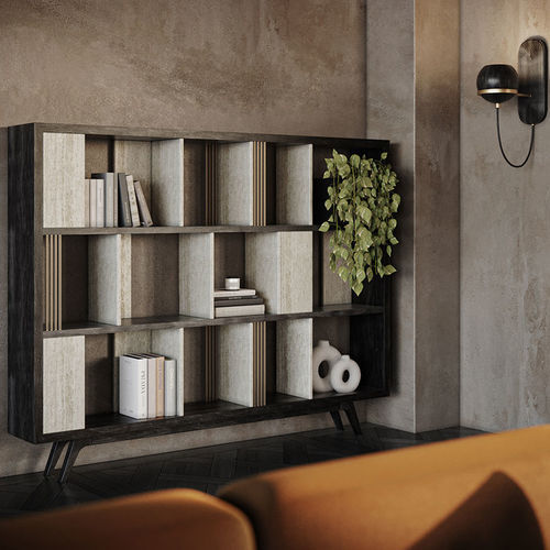Libreria contemporanea - Wordsworth - WOOD TAILORS CLUB - in noce / in ottone / in travertino