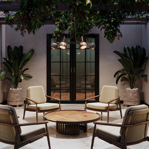 Lampadario contemporaneo - Essen - WOOD TAILORS CLUB - in ottone spazzolato / in noce / da 6 lampadine