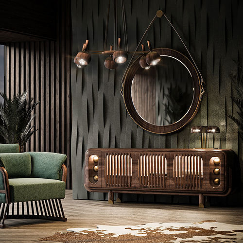 Credenza classica - Kennedy - WOOD TAILORS CLUB - in noce / in ottone spazzolato / in vetro