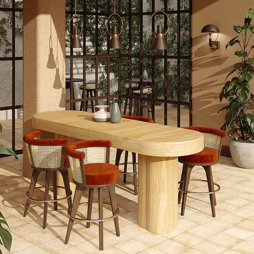 Sedia alta contemporanea - George - WOOD TAILORS CLUB - da interno / in tessuto / in rattan