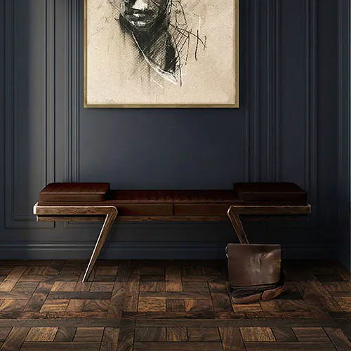 Divanetto imbottito contemporaneo - Milton - WOOD TAILORS CLUB - in pelle / con supporto in noce / in noce
